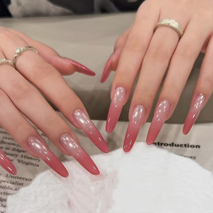 Lot de 10 faux ongles magnétiques en gelée, effet œil de chat rose ombré, faits à la main, avec logo personnalisé, pour usage quotidien - Product Image 5