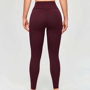 Women's Custom Mid Waist Burgundy Compression Sport Leggings <b>Tummy</b> <b>Control</b> Butt Lifting Lightweight Breathable Eco-Friendly - Product Image 2