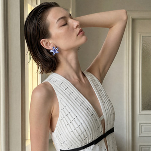 Mchic 5897 Exquisite <strong>Blue</strong> White Striped Stainless Steel <strong>Earrings</strong> Enamel 18K Gold Plated Metal Ear <strong>Stud</strong> <strong>Earrings</strong> - Product Image 5