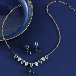 High quality Fine Jewelry Colorful Water drop Zircon Diamond Necklace Earrings Sets Fashion Bride Wedding Jewelry Sets For Woman