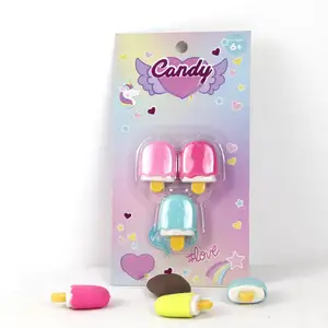 Soododo vente en gros pas cher prix belle 3D aliments forme fantaisie crayon jouet cadeau alimentaire école gomme glace-sucette gomme