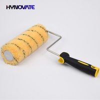 Rouleau de peinture acrylique jaune à rayures noires, cadre zingué avec poignée en caoutchouc et plastique, brosse à rouleau – Vente chaude