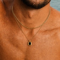 Collier pendentif rectangulaire multicouche en acier inoxydable pour homme, minimaliste, empilable, accessoires quotidiens, bijoux, cadeau