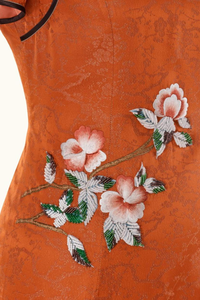 Levendig oranje traditionele <span class=keywords><strong>Chinese</strong></span> slim-fit lente/herfst/winter dagelijkse cheongsam volwassen <span class=keywords><strong>Chinese</strong></span> qipao met schuine kraaggesp - Product Image 3