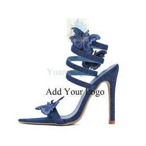 Elegante Sexy Punta estrecha Sandalias Mujeres Denim Mariposa Tobillo Correas cruzadas Fiesta <span class=keywords><strong>Zapatos</strong></span> Tacones para damas - Product Image 2
