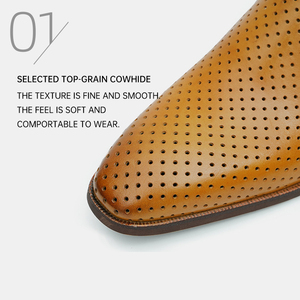 OEM Custom Perforated Slip-On <b>Flat</b> <b>Pointed</b> <b>Toe</b> Loafers Men's Cowhide Comfort Breathable Waterproof Summer Office Dress Shoes - Product Image 2