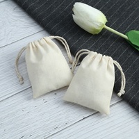 Sac pochette à bijoux en coton beige 9*12cm cordon de serrage pour ranger et transporter vos pièces de valeur