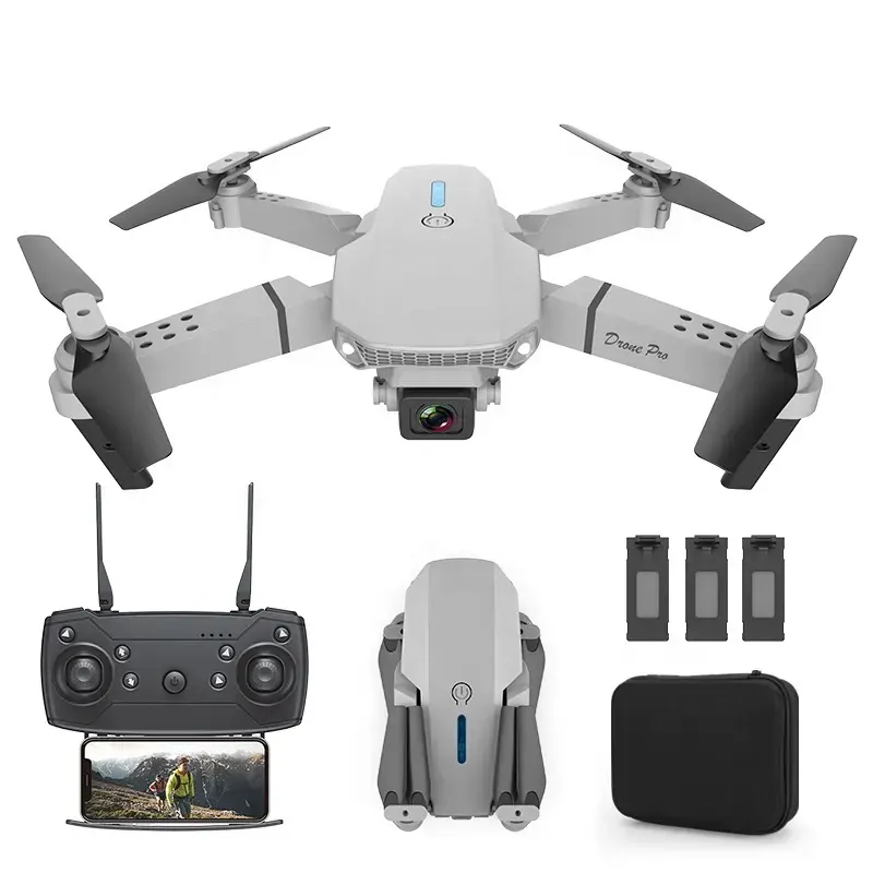 Drone E88 Dual Kamera 4K HD, Drone E88 Dual Kamera dengan Aliran Cahaya, Drone Kualitas Mudah Dibawa dengan Kamera 4K