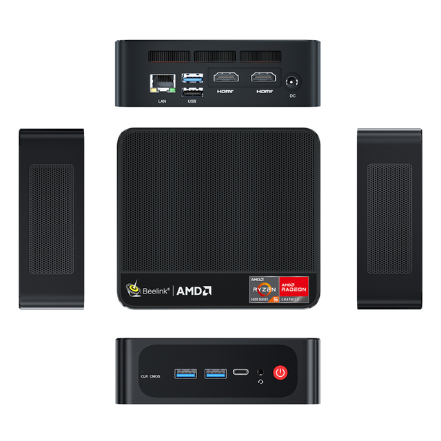 Beelink SER5 AMD 5500U 6C/12T 4K Mini PC DDR4 16GB 500GB 2.5G LAN WiFi 6 BT5.2 Great Metal Hole Cooling and Bottom Plate