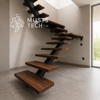 Moderne Innendesigner-Luxustreppe mit Original-Fabrikkontrakt und Technischem Entwurf, Mono-Stringer-Treppe