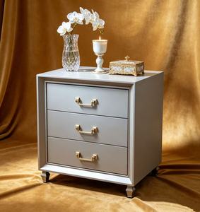Modern Luxury <b>Grey</b> Solid Wood Nightstand,3 Drawers Gold Metal Handle Short Feet Bedside <b>Cabinet</b> for Contemporary Bedroom Night S - Product Image 5