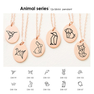 Collar con colgante Oval minimalista de 316L, acero inoxidable, 18mm x 12mm, perro, pájaro, <span class=keywords><strong>Panda</strong></span>, Origami, unicornio, Dophin, Hummingbird, signos de animales - Product Image 3