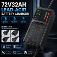 Chargeur de batterie au plomb 72V 32AH en gros, intelligent, 350W, avec indicateur LED, option de prise personnalisée, pour vélo électrique et trottinette