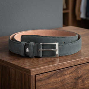 Ceinture en cuir véritable, cuir de vache, couleur unie, boucle à ardillon rectangulaire argentée, style formel, durable, largeur 2,5 pouces - Product Image 2