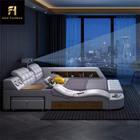 Lit de rangement en cuir multifonction et intelligent King-Size au design moderne-Fourni avec fonctions de rangement pour massage pour la chambre à coucher principale