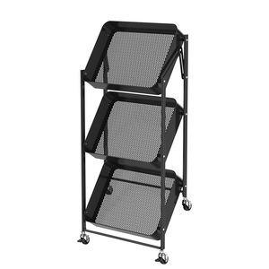 Nieuw Ontworpen Opvouwbare <span class=keywords><strong>3</strong></span>-laags Metalen Opbergwagen Met Opbergkar Met 4 Wielen Keuken <span class=keywords><strong>3</strong></span> Niveaus Opvouwbare Opslagwagen - Product Image 3