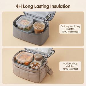 Sac isotherme matelassé grande capacité avec fermeture éclair, étanche et anti-fuite, sac fourre-tout isotherme avec bandoulière pour le bureau et les pique-niques - Product Image 2
