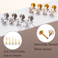 Bijoux en titane HENGSEN, boucles d'oreilles à dos plat fileté intérieurement, anneau de lèvre en forme de cœur et d'étoile avec zircon cubique, bijoux de piercing pour l'oreille