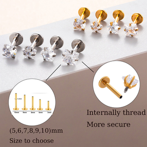 Bijoux en titane HENGSEN, boucles d'oreilles <span class=keywords><strong>à</strong></span> dos plat fileté intérieurement, anneau de <span class=keywords><strong>l</strong></span>èvre en forme de cœur et d'étoile avec zircon cubique, bijoux de piercing pour <span class=keywords><strong>l</strong></span>'oreille - Product Image 3