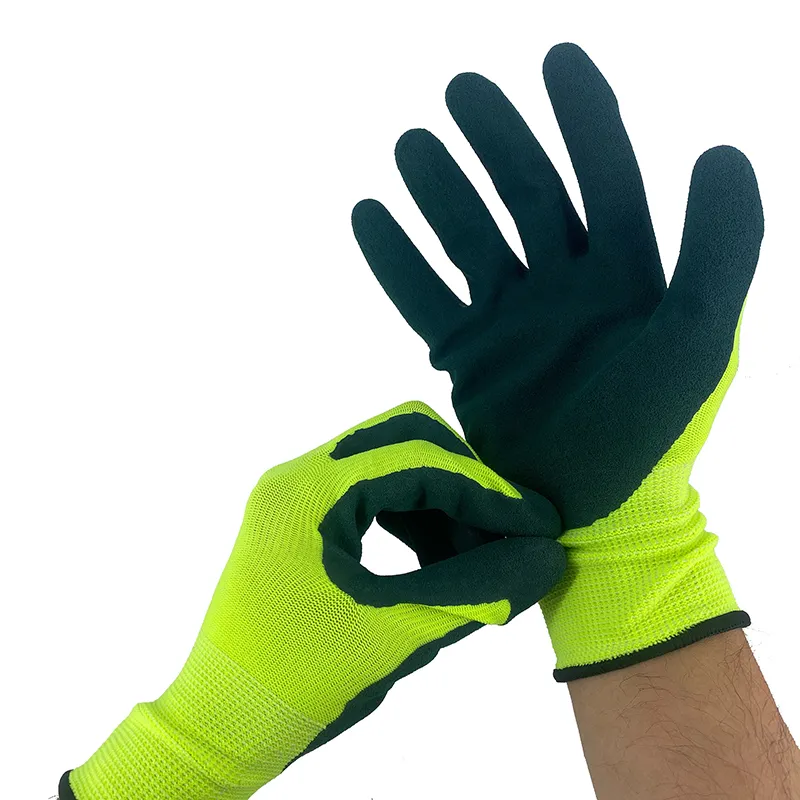 13G Groen Polyester Zwart Latex Zandafwerking Gecoat Werk Industriële Veiligheidshandschoenen