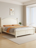 Lit double en bois massif de style américain moderne et minimaliste de 1,8 m, blanc, lit de princesse pour enfants de 1,35 m, style crème, chambre à coucher pour filles avec espace de rangement