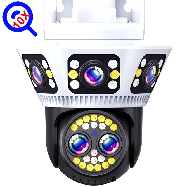 Triple 3 Lens PTZ Security WiFi IP Camera 10x Optical Zoom 1080P Waterproof Outdoor Home Surveillance with Memory Card Support