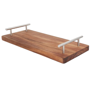 Bandeja Rectangular de Madera con Asa Metálica, Vajilla de Cocina, Plato para Servir de Madera de Mango, Color Marrón - Product Image 5