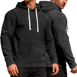 Men <b>Sherpa</b> <b>Lined</b> Hoodie Pullover Sweatshirt Solid Color Hooded Sweatshirt for Autumn Winter Commuting - Product Image 2