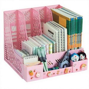 Plastic <b>File</b> Rack Multi-Layer Four-Column Frame Office Supplies Book Stand Simple Desk Filing Cabinet Desktop <b>Storage</b> <b>Box</b> - Product Image 1