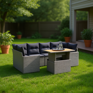 Ensemble de canapés de jardin en rotin gris foncé 6 places, mobilier d'extérieur au design contemporain, résistant aux intempéries - Product Image 2
