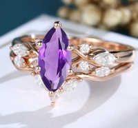 Bijoux en améthyste naturelle Ensemble de bagues fines en améthyste naturelle taillée en marquise en argent sterling 925 pour femmes