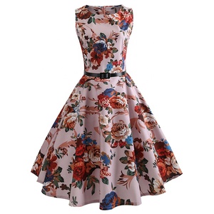 MANNI Flower Print Sleeveless Swing Skirt Yellow <strong>70s</strong> Lady Vintage Casual Dress <strong>Women</strong> Midi Dress Retro - Product Image 6