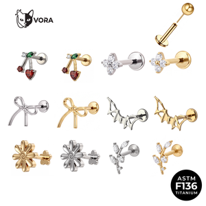 Bijoux de corps raffinés, Piercings, Boucles d'oreilles clous délicates en Titane ASTM F136 avec Zircon Cubique et Opale, forme Marquise simple, pour Conch, Helix, Tragus - Product Image 4