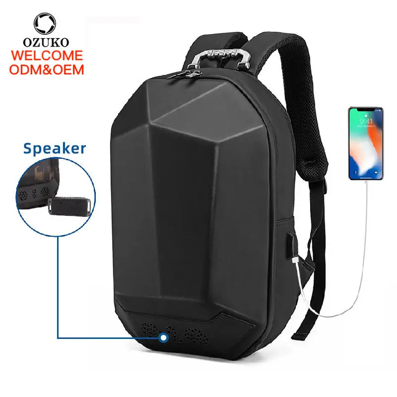 Ozuko 9205 Bolso Mochilas Para Moto Impermeable 3D Neoprene Laptop Bags Backpack Mens Smart Speaker Backpack With Usb