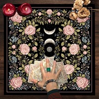 Nappe de table, nappe d'autel et tissu de divination rose à motifs papillon, phase de lune et floral, pour Tarot, Sorcellerie, Astrologie, Oracle, Décoration intérieure