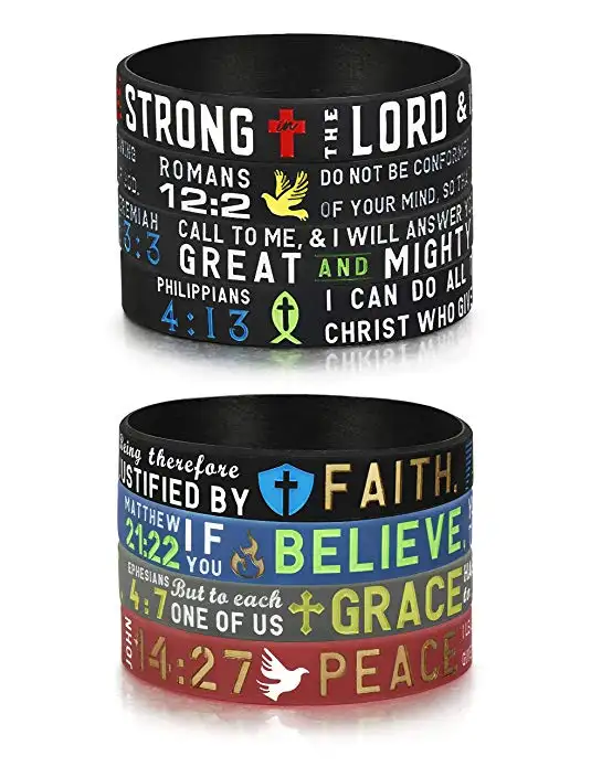 Bible Silicone Bracelets,Christian Verse - Philippians 4:13, Jeremiah 29:11, Isaiah 41:10, John 3:16, Luke Religious Wristband