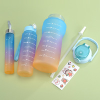 Bouteille d'eau portable écologique pour le sport, couleur dégradée, 3 pièces/ensemble, motivante, 3 en 1, 2000ML 900ML 280ML