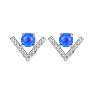 Exquisite S925 Sterling Silver Cubic Zircon Triangle V <b>Opal</b> Stud <b>Earrings</b> For Women Fashion Jewelry Gift - Product Image 1