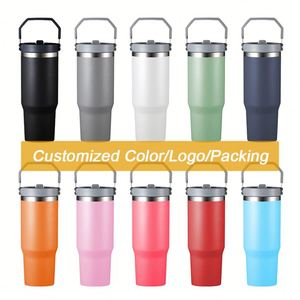 Tazas de Doble Pared de Alta Calidad, 20oz 30oz, Taza de Café Portátil de Acero Inoxidable para Auto con Tapa, Vaso con Asa y Pajita - Product Image 5
