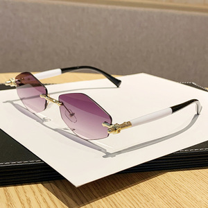 Rimless Rectangle <b>Sunglasses</b> <b>Gradient</b> Lens UV400 Light Weight Retro Style Unisex Sun Protection Adult Fashion - Product Image 1