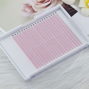 Extensions de cils pré-faits en éventail, rose, tige courte, racines courtes 3D, volume lâche Mega, 0.07MM, avec paillettes colorées roses - Product Image 1