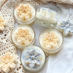 Bougie fantaisie flocon de neige LANJO, bougie en pot scintillante d'hiver, bougie décorative d'aromathérapie, cadeau, décoration d'intérieur - Product Image 1