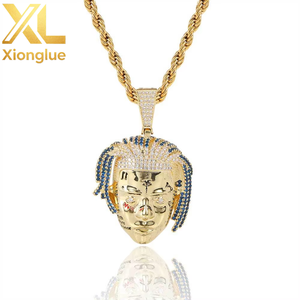Punk Unisex American <b>Rapper</b> Singer XXXTentacion Head Pendant Copper Alloy Natural Zircon <b>Chain</b> Necklace Gold Iced Hip Hop - Product Image 4