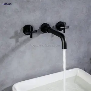 Robinet de lavabo de salle de bain en acier inoxydable en laiton noir Mélangeur en forme de goutte d'eau dissimulée Évier à double poignée