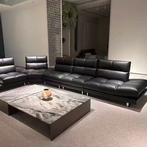 Итальянский минималистский Римский стиль черный секционный диван из натуральной кожи Регулируемый угловой диван для виллы мебель для гостиной - Product Image 3