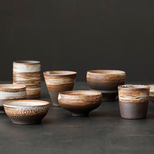 Tasse en céramique créative rétro japonaise en poterie rustique, design transfrontalier en forme de entonnoir, pour thé, café et soucoupes - Product Image 2