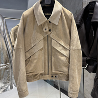 Veste en cuir d'agneau véritable coupe ample col rabattu pour femme – Veste en cuir véritable automne