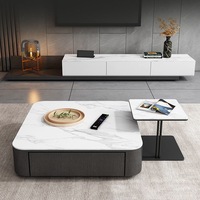 Meuble TV escamotable à plaque de roche table basse carrée ensemble de meuble de table basse carrée de salon minimaliste italien