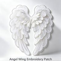 Aile d'ange blanche brodée à coudre, applique personnalisée en tissu voile tissé avec fil argenté pour vêtements, sacs, chapeaux, cosplay