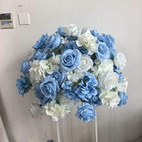 Rangkaian Bunga Sutra Buatan Biru Putih Kuning Mawar Hydrangea Delphinium untuk Dekorasi Meja Pernikahan